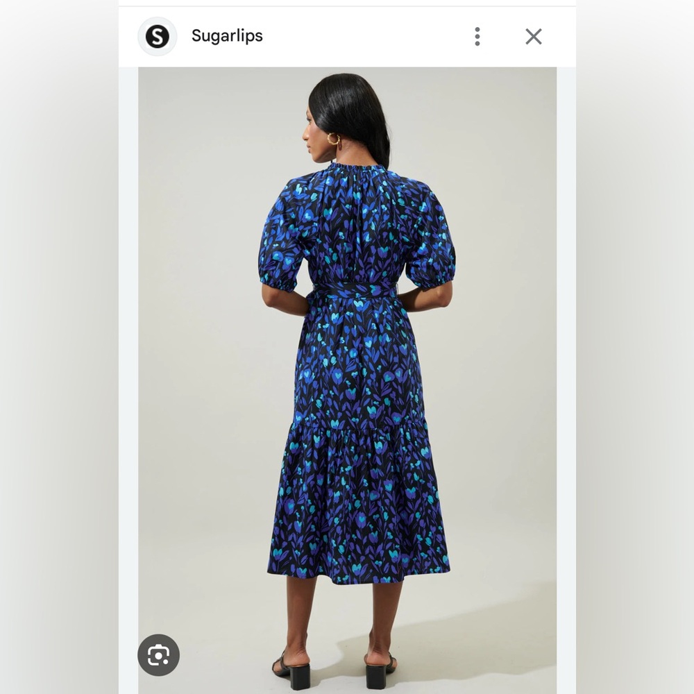 Sugarlips Blue and Black Floral Long Sleeve Dress